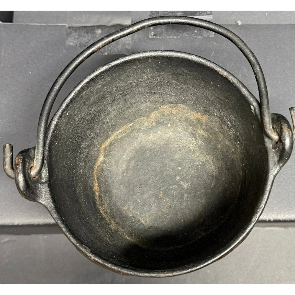 Antique Cast Iron Cauldron Pot with Handle Gate Marked Primitive Hearth Kettle